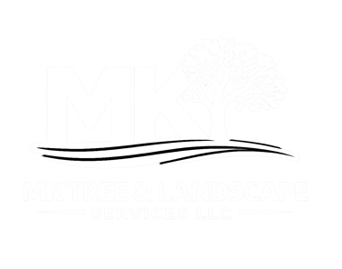 MK Tree & Landscape Services LLC logo featuring a white leafy tree and landscape design on a black background.