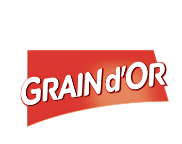 a red and black logo with the word granor