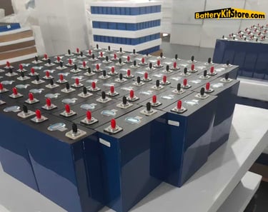 a group of LiFePO4 batteries in a factory