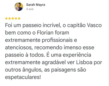 Imagem duma avaliação dum cliente que alugou o nosso Barco para um passeio marítima em Lisboa