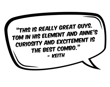 picture of a speaking comic style bubble with a review of the podcast