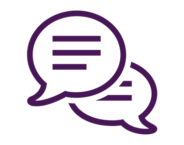two speech bubbles with a purple background