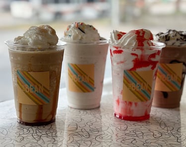 Frappe, chocolate, caramel, strawberry 