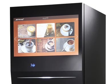 Kafijas tirdzniecības automāta JL500 dzērienu izvēles displejs.
