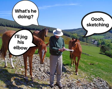 Gilbert being annoyed by curious horses
