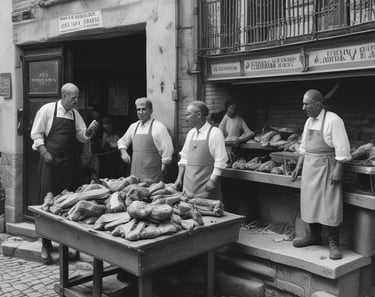 A traditional butcher shop in Calabria showcasing fresh meats.