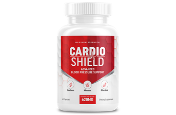 Cardio Shield advanced blood pressure support supplement bottle with 620mg proprietary blend.