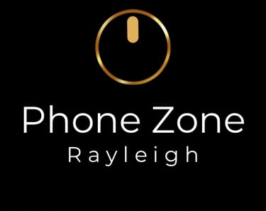 a phone button with name Phone Zone Rayleigh in front of a black background