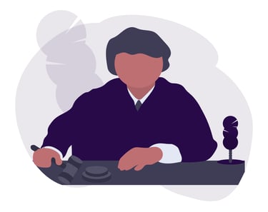 Man or judge with gravel sitting at desk- legal intake.