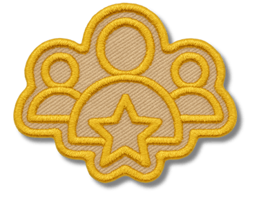 embroidered yellow star and three people