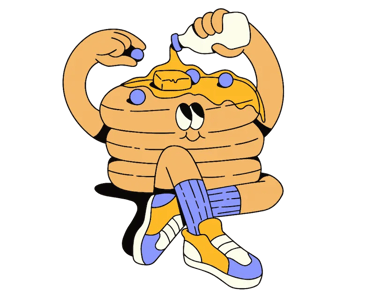 Personaje retro de Talenty, panqueques divertidos y simples