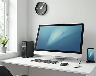 computadora sobre una mesa blanca