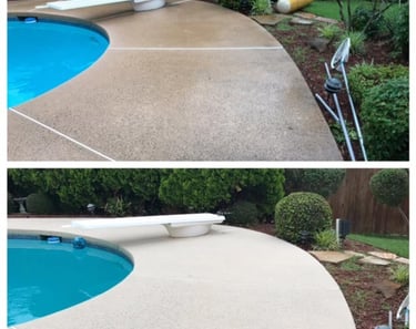 Pressure washed pool Deck getting ready family event