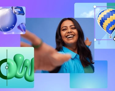 a woman holding a blue balloon in front of a blue sky