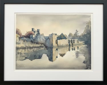 watercolour painting of Adare castle, Ireland.