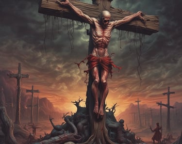 a man with a cross on a cross - country road