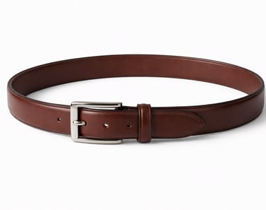 Classic brown leather belt with metal buckle and smooth finish