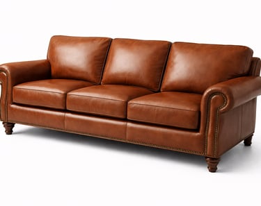Brown leather sofa set with cushioned seats designed for luxury home and lounge interiors.
