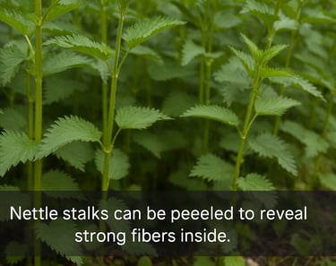 Nettle plant stalks ready to be peeled for making durable cordage fibers