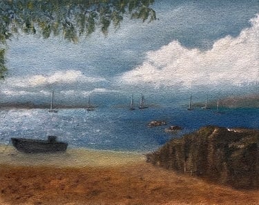 Here We Come! Soggy Dollar Bar!  20.32 x 25.4 cm Oil on Canvas