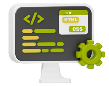 3D desktop showing HTML and CSS coding for websites