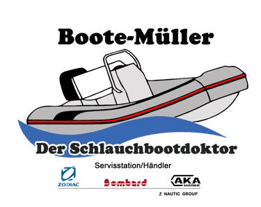 Das Logo von Boote-Müller, ein Boot auf dem Wasser