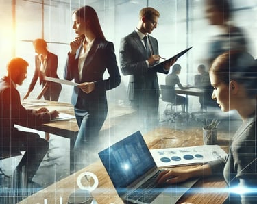 Business-Team bei der Zusammenarbeit in einem modernen Büro – Fokus auf Strategie, Analyse und digitale Transformation
