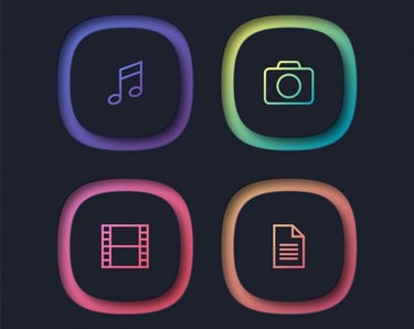 Displays four images indicating other media types such as music camera video documents