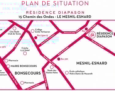 Plan de situation de la Résidence Diapason au Mesnil-Esnard près de Rouen montrant l’emplacement du 
