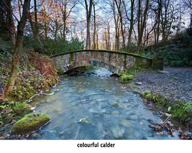 a bridge over a stream in a wooded area river calder towneley hall