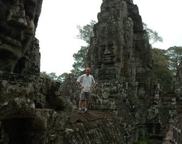 Nick Billington at the Temple of Bayon Angkor, Siem Reap, Cambodia