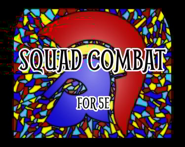 A thumbnail for the supplement Squad Combat For 5e, showing a stained glass effect with a spartan helmet.