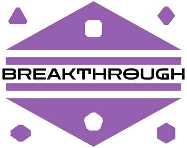 A thumbnail for the game BREAKTHROUGH. A purple polygon is surrounded by smaller polygons.