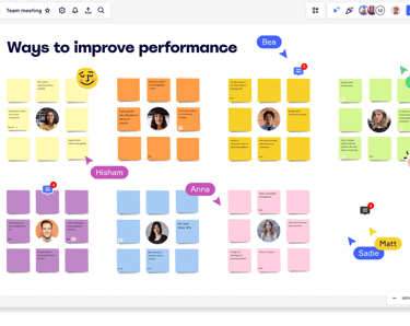 Equipe utilizando Miro para brainstorm colaborativo