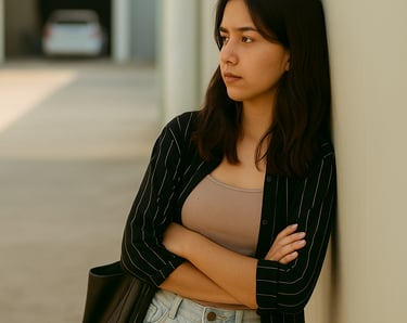 jeune adolescente isolée adossée à un mur