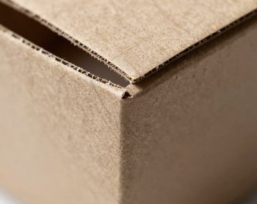 Macro close-up shot of precise paperboard packaging folds and sharp die-cut edges, clean daylight lighting, showing technical accuracy
