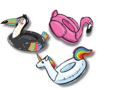 flamingo-unicorn-and-toucan-pool-floatie-graphics
