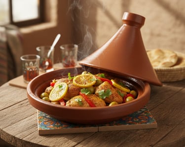 Moroccan chicken tagine with green olives and preserved lemon