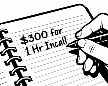 hand writing on page with 300 1 hr incall on it