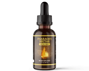 Pharaoh's Nectar 24k Gold Ormus dietary supplement in a 2 oz brown glass dropper bottle.
