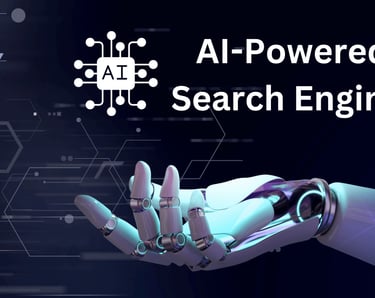 a robot hand holding a robot hand with the words ai powered search engine