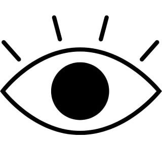 Un dessin simplifié noir et blanc d'un oeil avec de grand cils