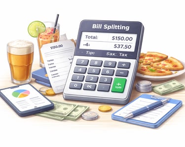 Bill split calculator for dividing shared expenses fairly among multiple people.