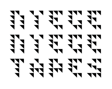 Geometric typography spelling Piece Piece Tapes in a minimalist triangular grid design on a black background.