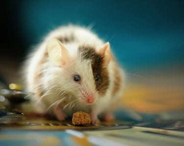 Hamster blanco con manchas cafes