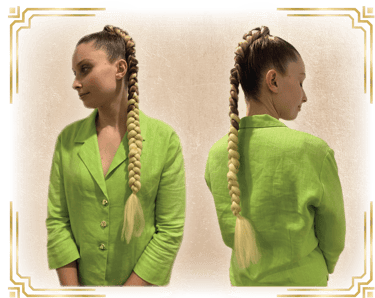 a woman with a long plait with synthetic hair extensions