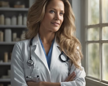a woman in a lab coat and a stethrobe
