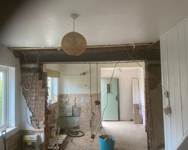 living room renovation being carried out in worcester by Lakes building and plastering services