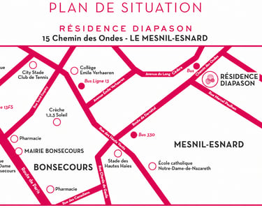 Plan de situation de la Résidence Diapason au Mesnil-Esnard près de Rouen montrant l’emplacement du 
