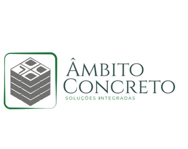 Logo da Âmbito Concreto com ícone de bloco estrutural e identidade visual em verde, 